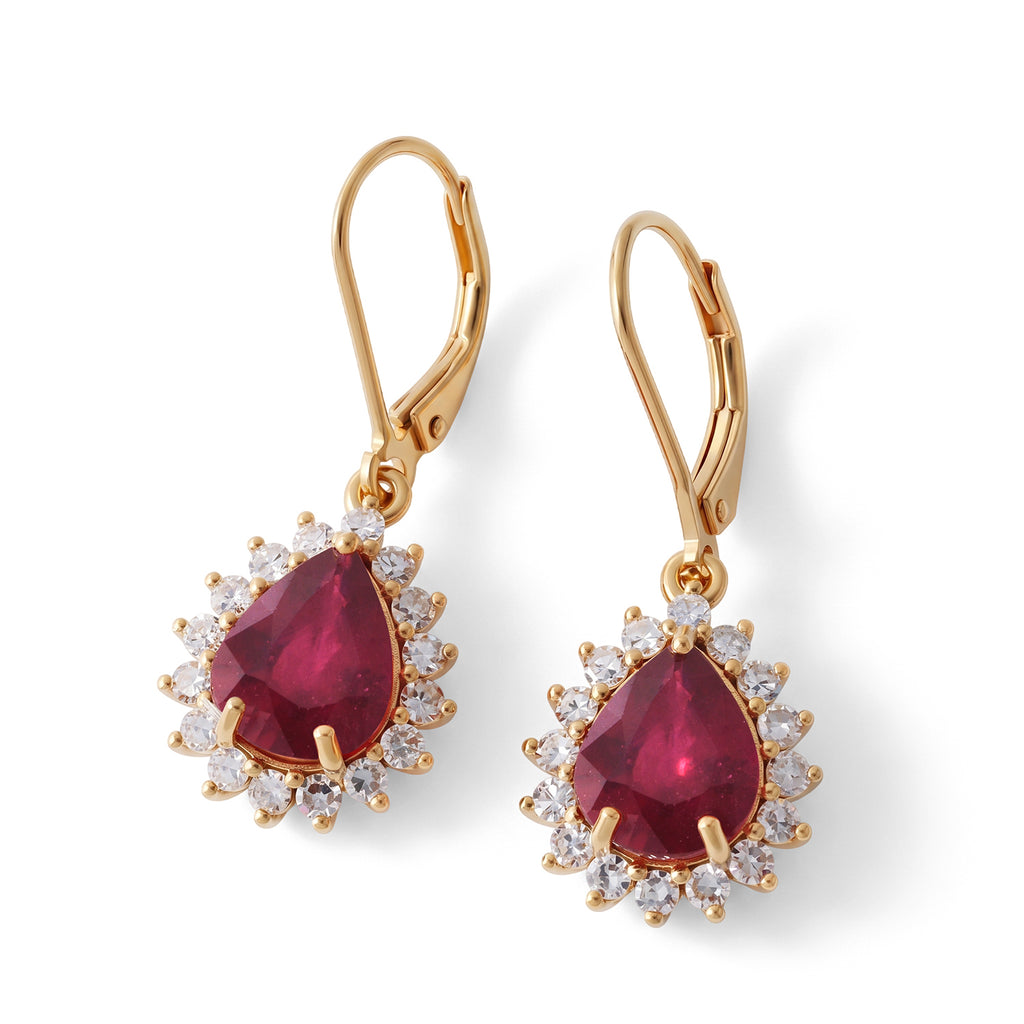 Luxuriant - African Ruby (6.00 Cts) & Lab Grown Diamond (1.00 Cts) Earring with Lever Back in 18K Vermeil Yellow Gold Plated Sterling Silver 7.00 Ct._8685545