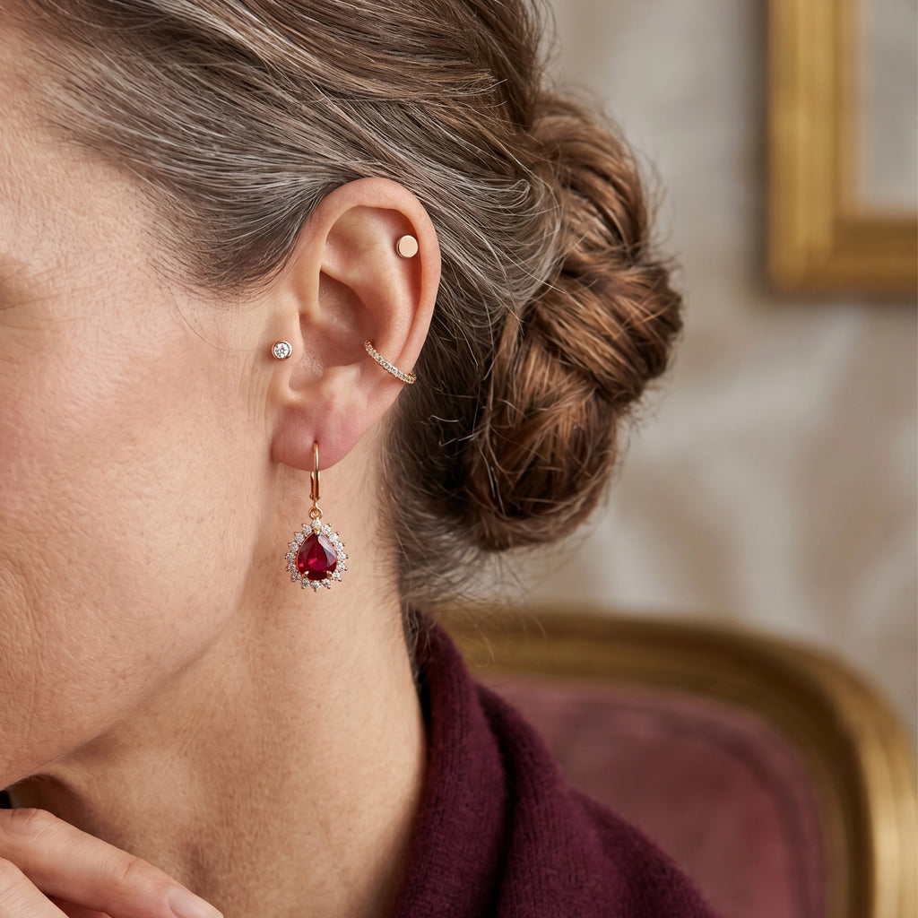 Luxuriant - African Ruby (6.00 Cts) & Lab Grown Diamond (1.00 Cts) Earring with Lever Back in 18K Vermeil Yellow Gold Plated Sterling Silver 7.00 Ct._8685545_2