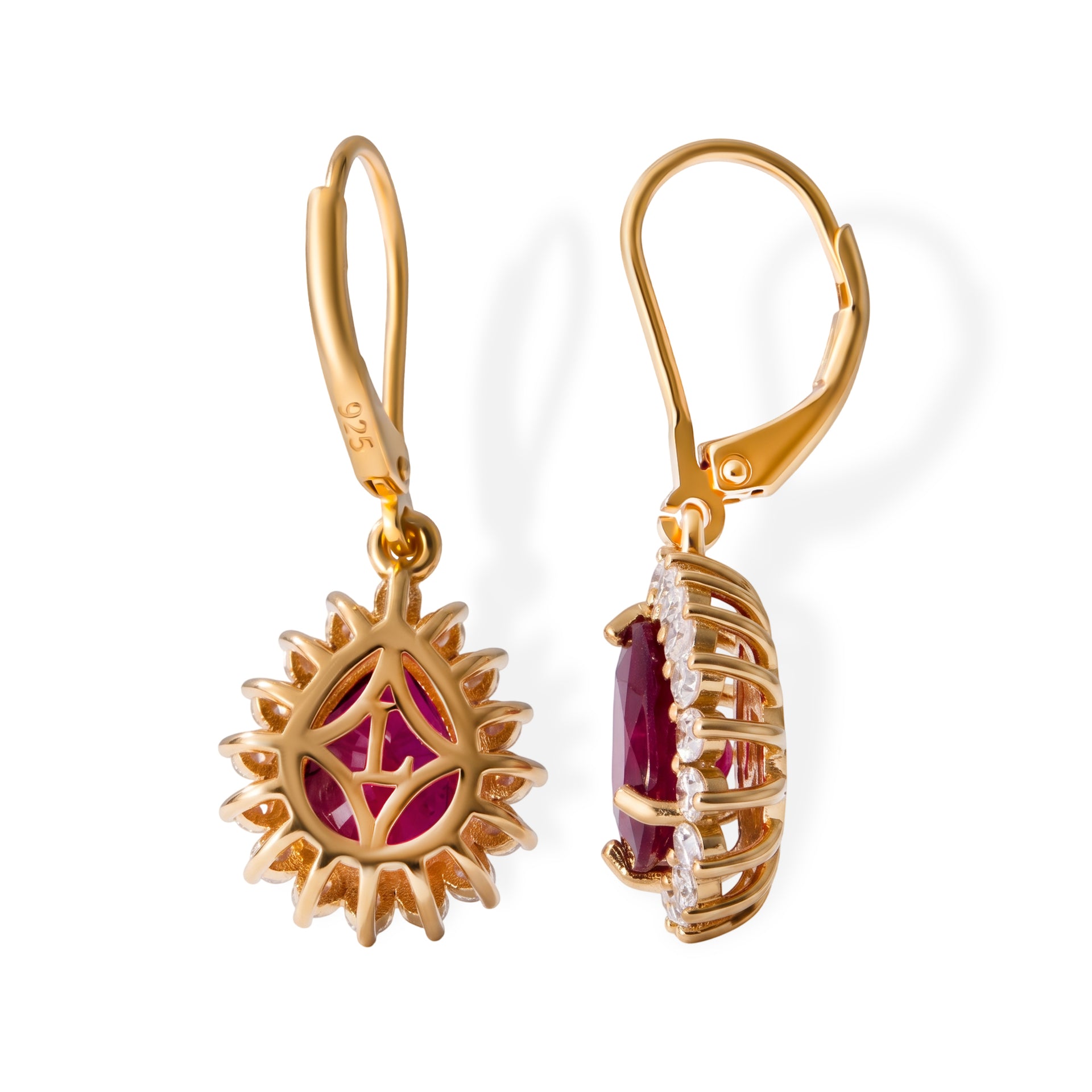 AAA African Ruby (6.00 Cts) &amp; Luxuriant Lab Grown Diamond (1.00 Cts) Halo Earring with Lever Back in 18K Vermeil Yellow Gold Plated Sterling Silver 7.00 Ct. 8685545 3