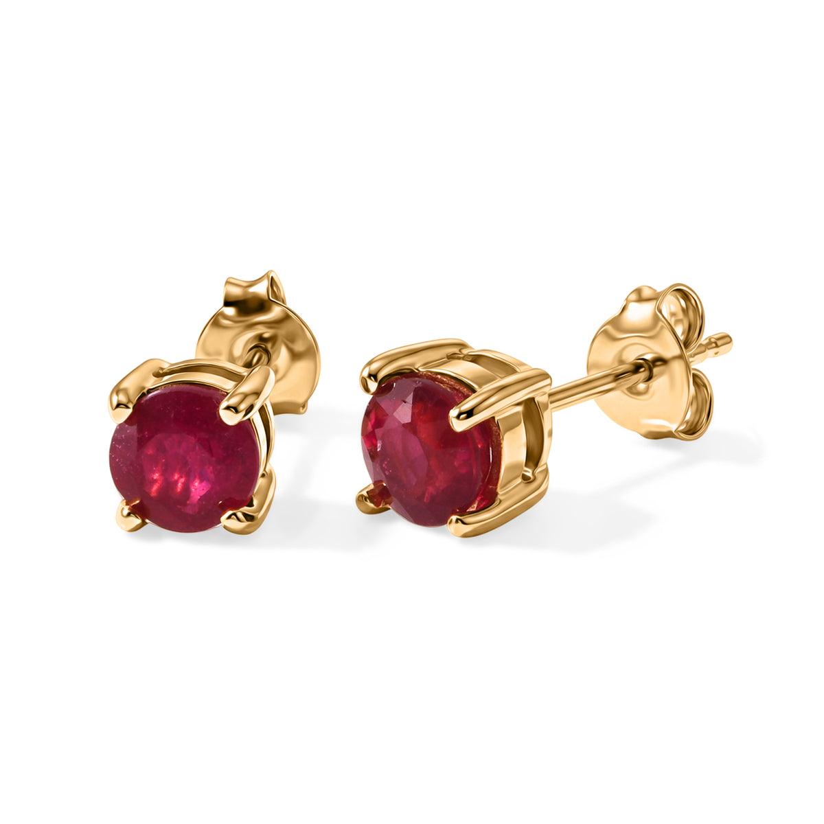 D'Joy - Premium African Ruby Solitaire Stud Earring with Push Back in Yellow Gold Plated Sterling Silver 1.50 Ct. V32515099 0