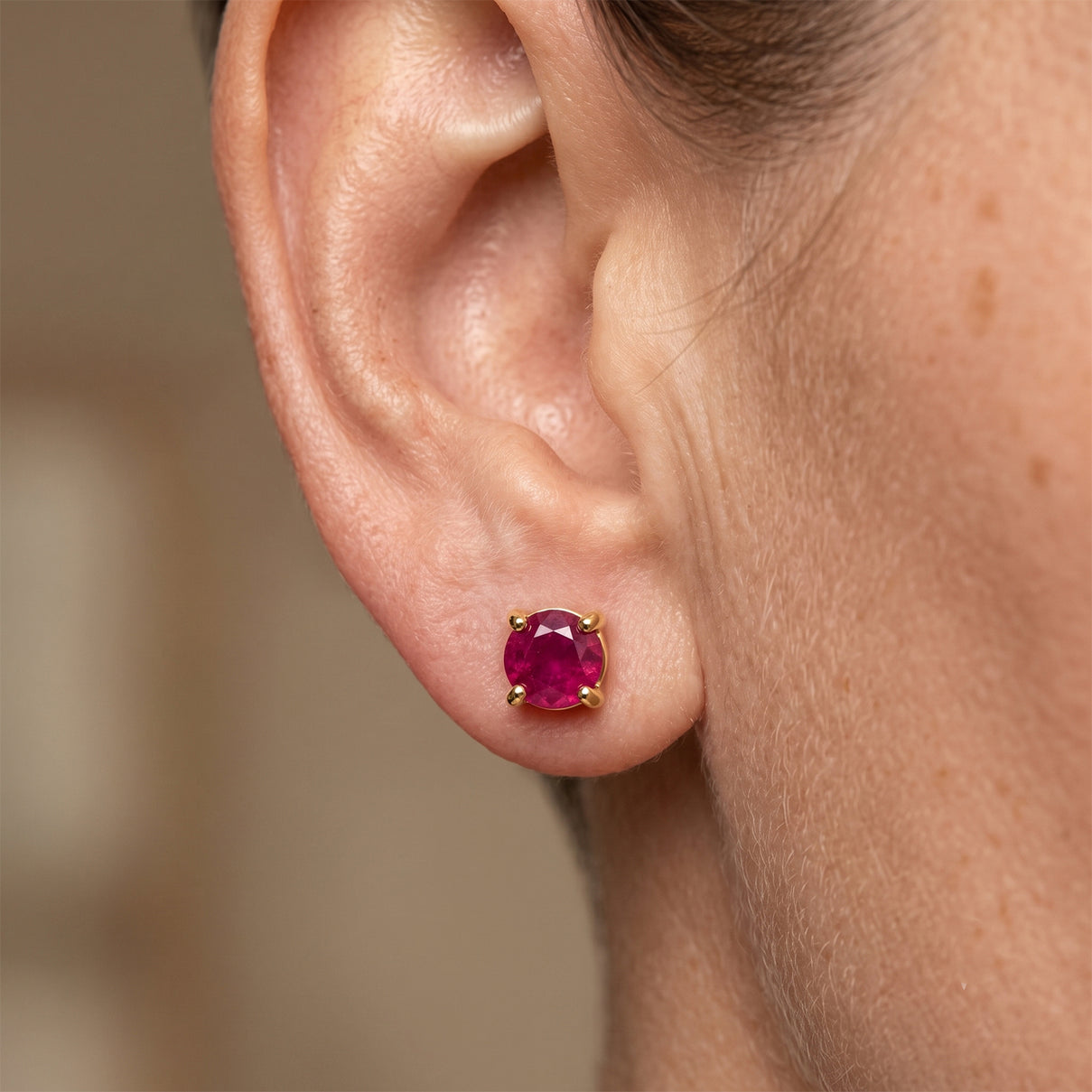 D'Joy - Premium African Ruby Solitaire Stud Earring with Push Back in Yellow Gold Plated Sterling Silver 1.50 Ct. V32515099 2