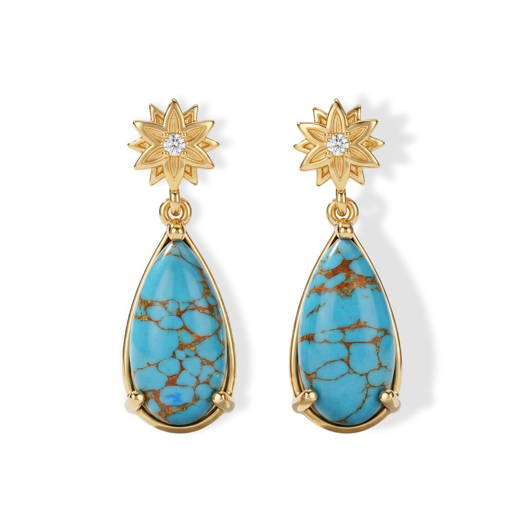 EverTrue Blue Turquoise, White Zircon Dangling Earring Pure Yellow Brass  5.664  Ct._8685932