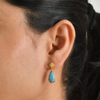 EverTrue Blue Turquoise, White Zircon Dangling Earring Pure Yellow Brass  5.664  Ct._8685932_1