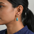 EverTrue Blue Turquoise, White Zircon Dangling Earring Pure Yellow Brass  5.664  Ct._8685932_2