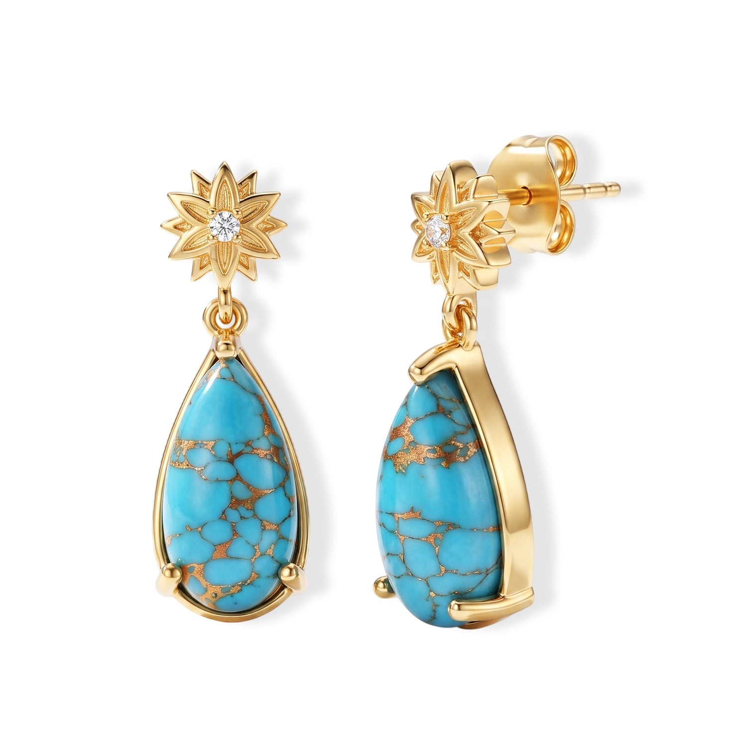 EverTrue - Blue Turquoise &amp; White Zircon Dangling Earring with Push Post in Yellow Gold Tone 5.66 Ct. 8685932 4