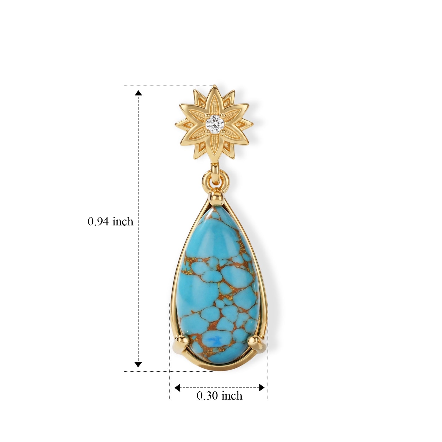 EverTrue - Blue Turquoise &amp; White Zircon Dangling Earring with Push Post in Yellow Gold Tone 5.66 Ct. 8685932 5