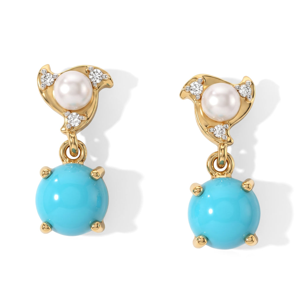 D'Joy Blue Turquoise, Fresh Water Pearl, White Zircon Dangling Earring Sterling Silver  2.122  Ct._8685933