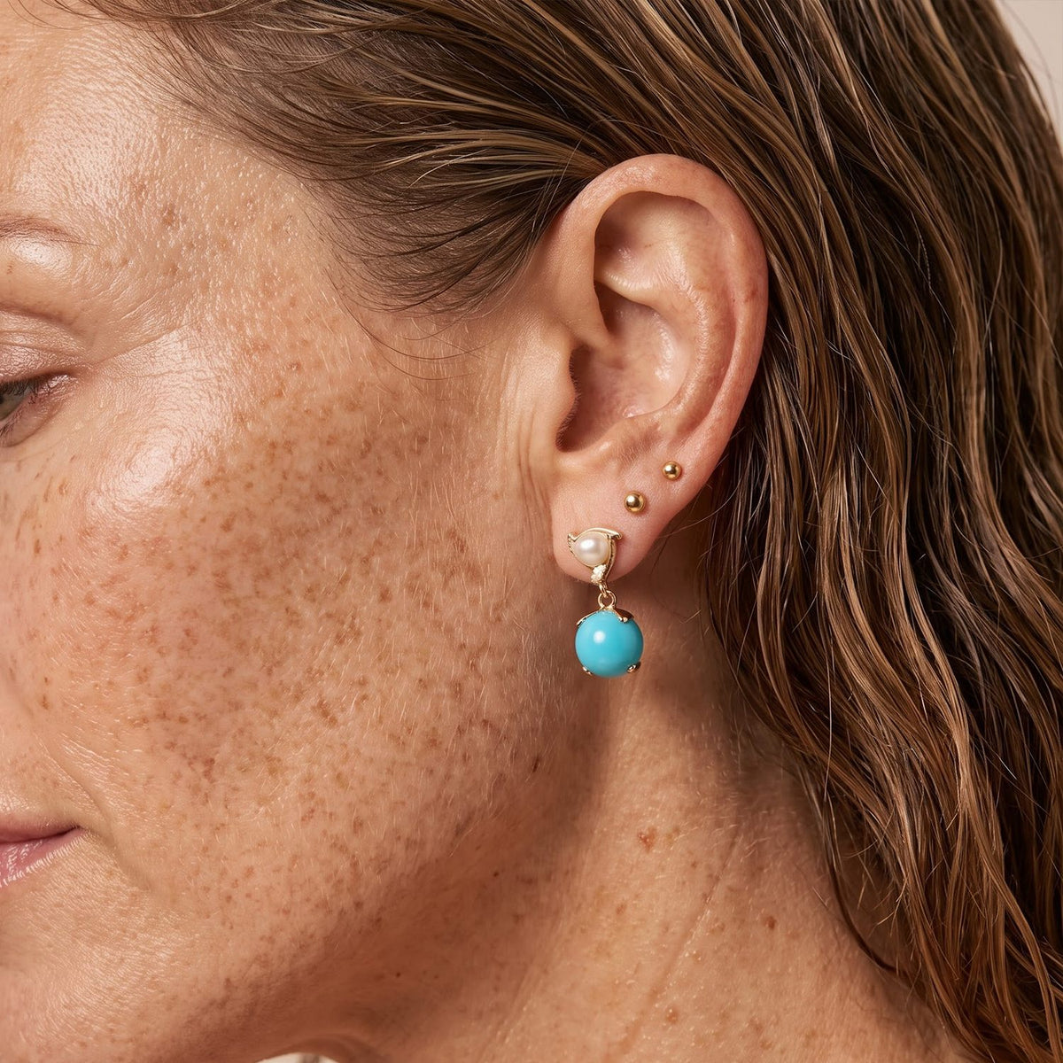 D'Joy Blue Turquoise, Fresh Water Pearl, White Zircon Dangling Earring Sterling Silver  2.122  Ct. 8685933 2