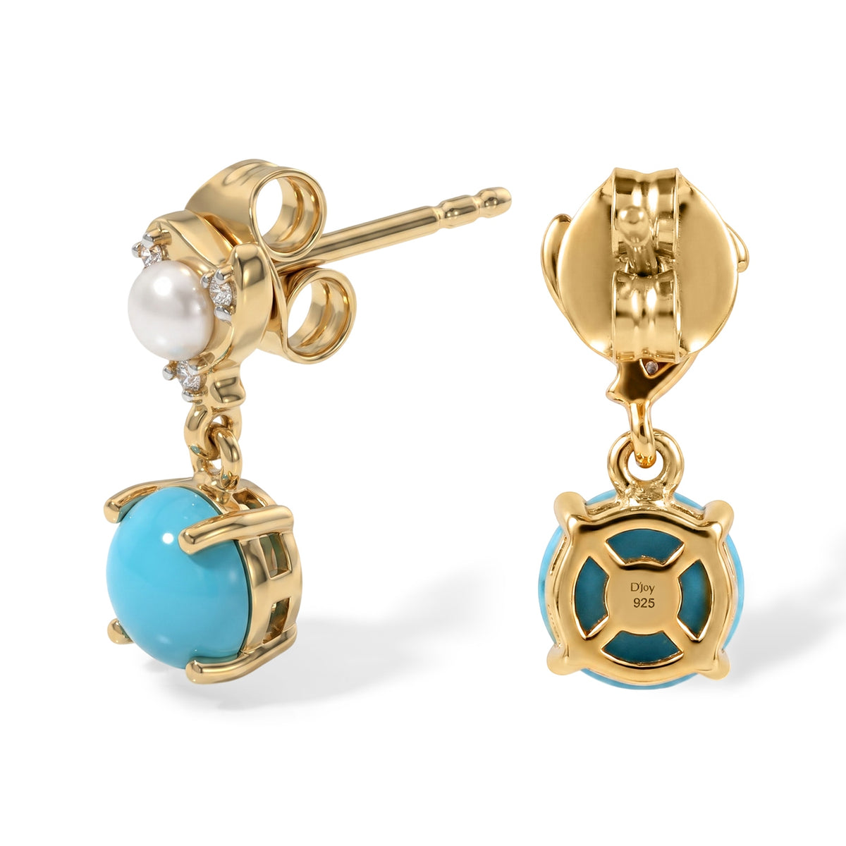 D'Joy Blue Turquoise, Fresh Water Pearl, White Zircon Dangling Earring Sterling Silver  2.122  Ct. 8685933 3