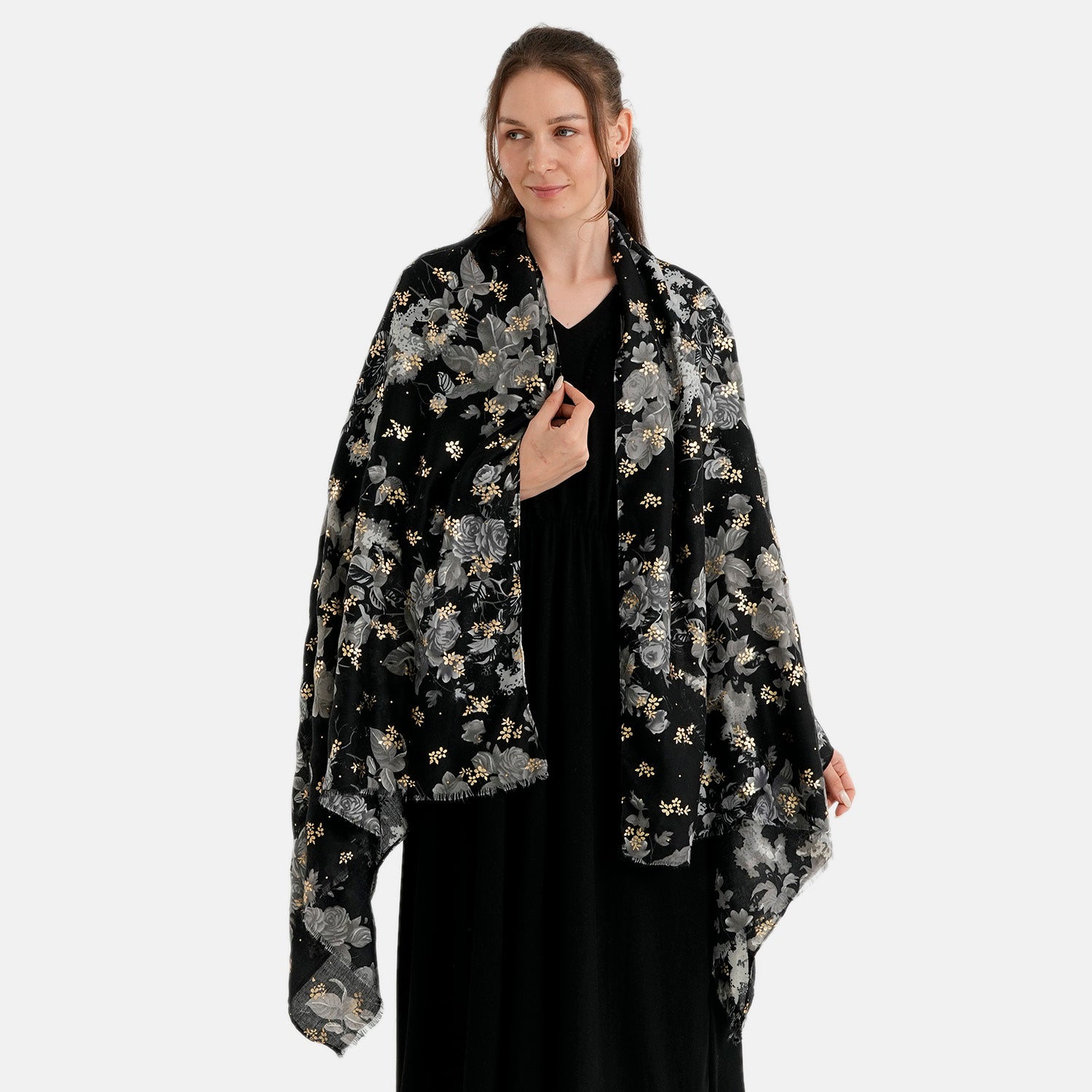 La Marey Red Rose Floral Print Scarf (180 x 90cm) - Off White 8686253 0