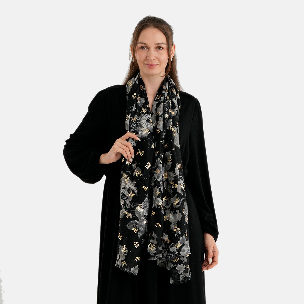 La Marey Printed Scarf (Size - One Size) - Black_8686253_1