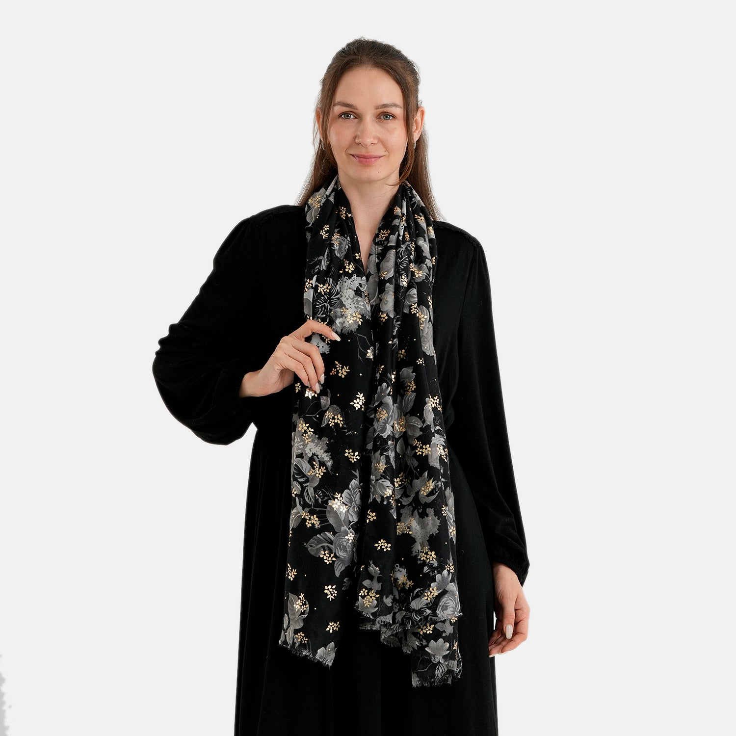 La Marey Red Rose Floral Print Scarf (180 x 90cm) - Off White 8686253 2