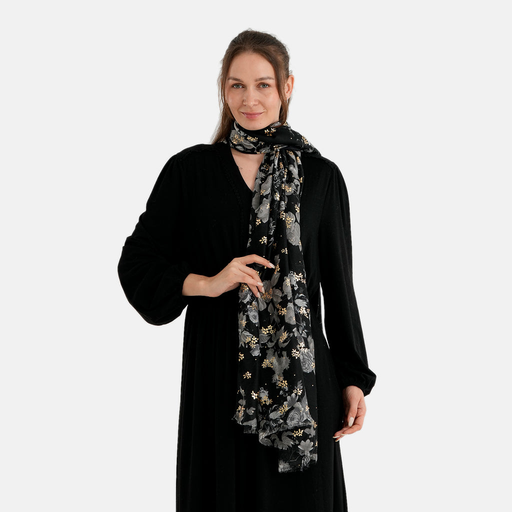 La Marey Printed Scarf (Size - One Size) - Black_8686253_2