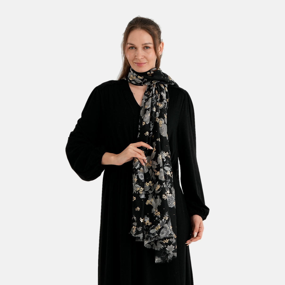 La Marey Red Rose Floral Print Scarf (180 x 90cm) - Off White 8686253 3