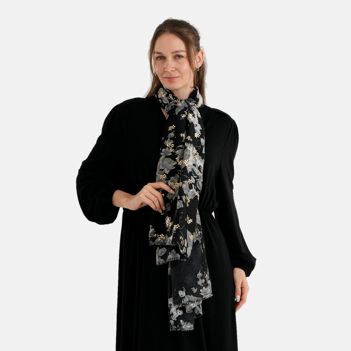 La Marey Red Rose Floral Print Scarf (180 x 90cm) - Off White 8686253 4