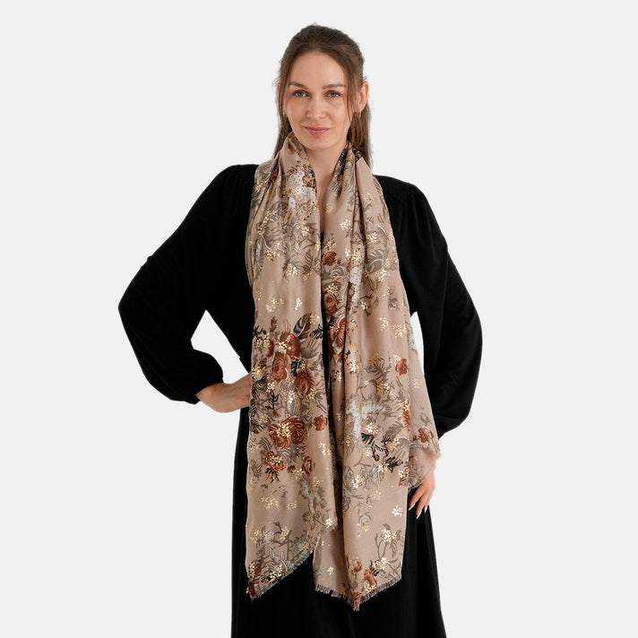 La Marey Multi-colour Floral Print Scarf (180 x 90cm) - Light Khaki V32621782 2