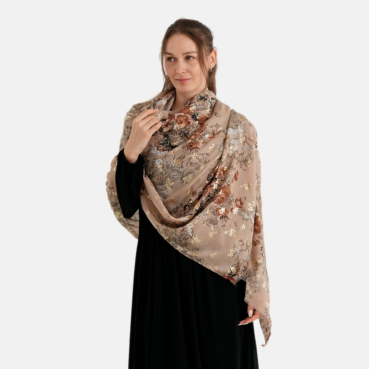 La Marey Multi-colour Floral Print Scarf (180 x 90cm) - Light Khaki V32617356 5