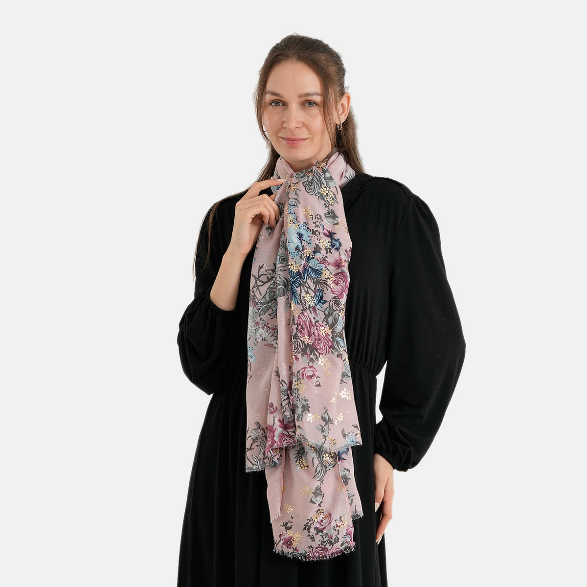 La Marey Multi-colour Floral Print Scarf (180 x 90cm) - Pink V32622222 4