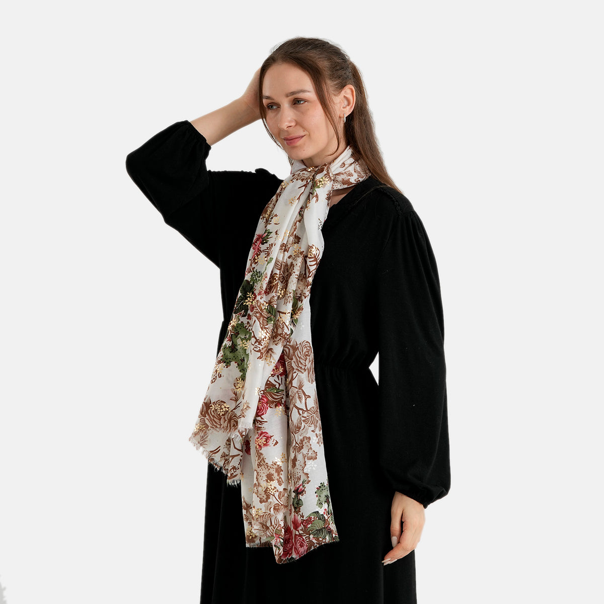 La Marey Red Rose Floral Print Scarf (180 x 90cm) - Off White V32618129 3