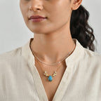 EverTrue Blue Turquoise, White Topaz Fancy Necklace (Size - 20) Pure Yellow Brass  7.888  Ct._8686563_2