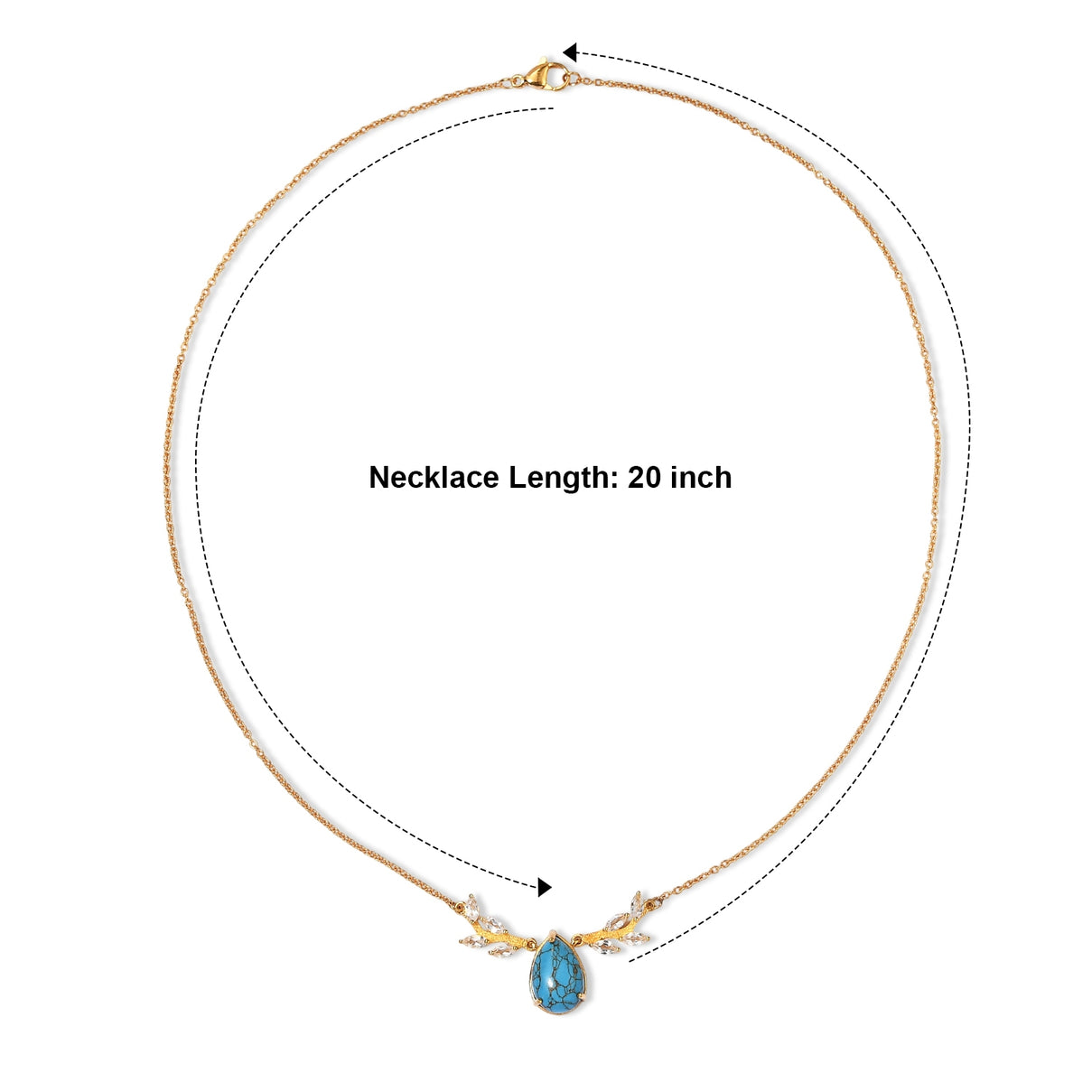 EverTrue - Blue Turquoise &amp; White Topaz Leaf Vine Necklace (Size - 20) in Yellow Gold Tone 7.90 Ct. 8686563 4
