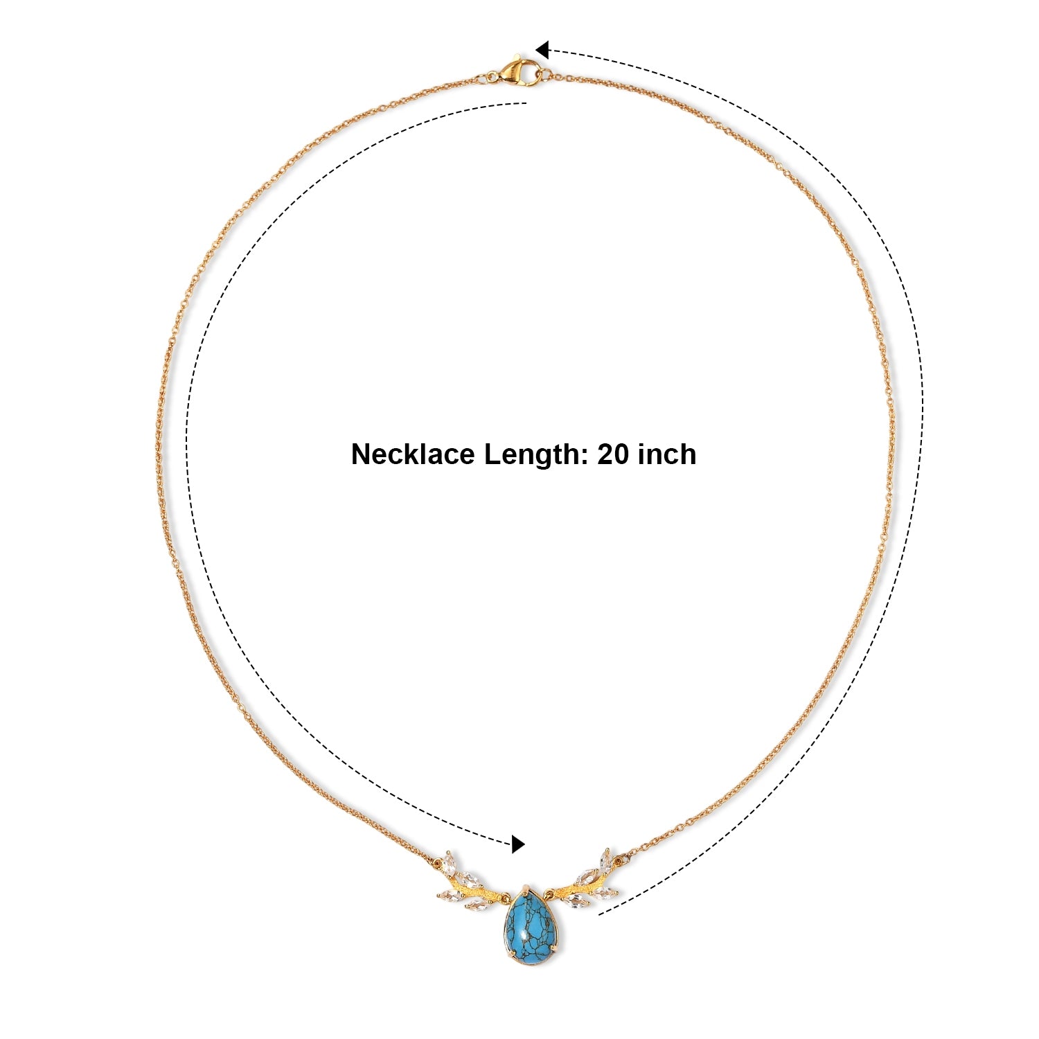 EverTrue - Blue Turquoise &amp; White Topaz Leaf Vine Necklace (Size - 20) in Yellow Gold Tone 7.90 Ct. 8686563 4