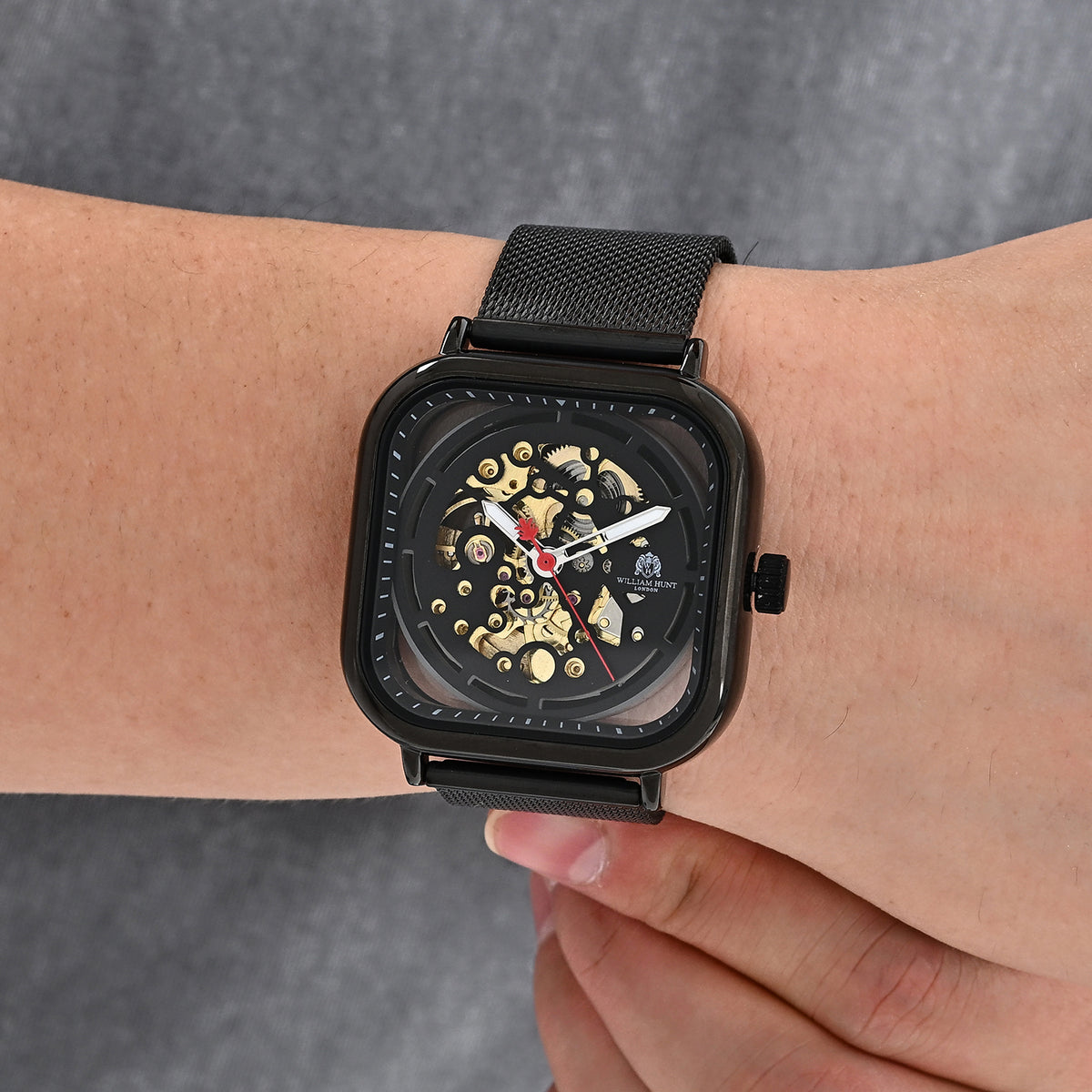 William Hunt Automatic Mechanical Movement 5ATM Watch with Adustable Mesh Strap - Black 8686615 2