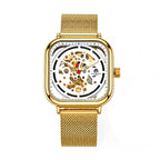 William Hunt Hollow Automatic Mechanical Movement 5ATM WR White Hollow Dial & IPS Plating 304 Stainless Steel Case Mens Watch with Stainless Steel Mesh Strap_8686617