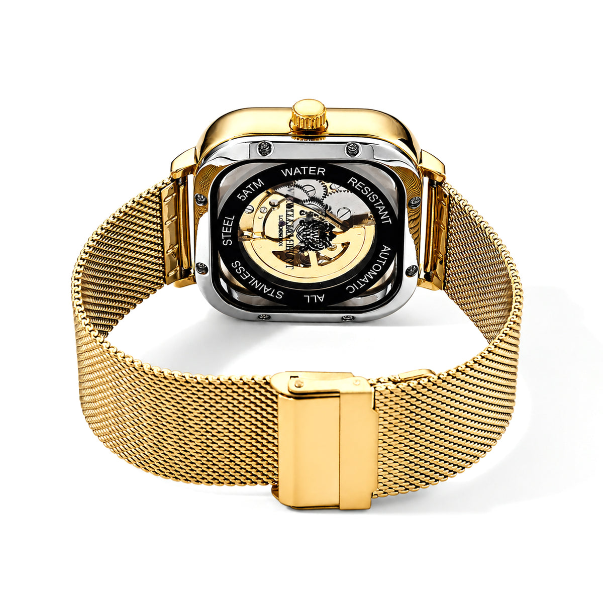 William Hunt Hollow Automatic Mechanical Movement 5ATM WR White Hollow Dial &amp; IPS Plating 304 Stainless Steel Case Mens Watch with Stainless Steel Mesh Strap 8686617 6