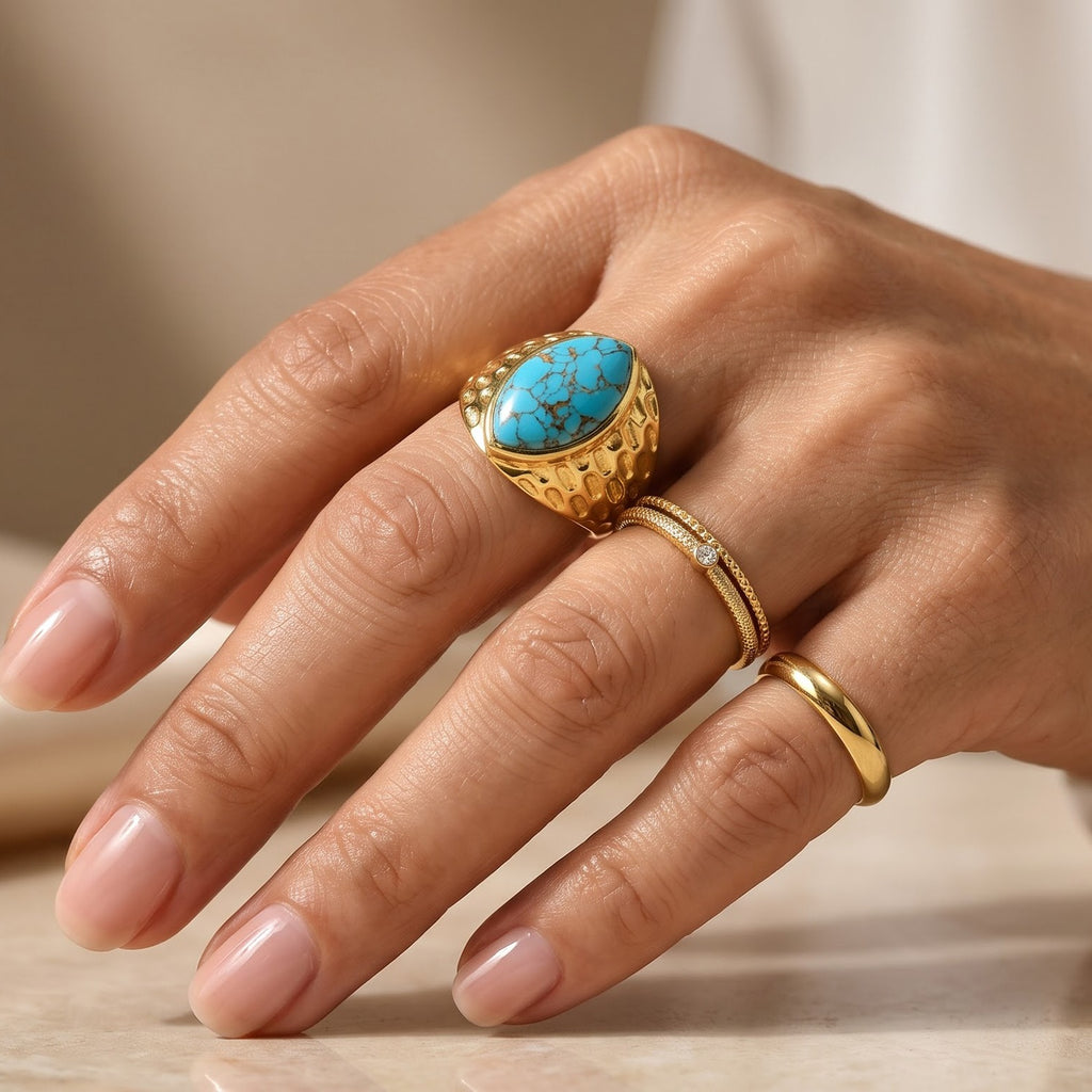 EverTrue Blue Turquoise Solitaire Ring Pure Yellow Brass  3.916  Ct._8686634_2