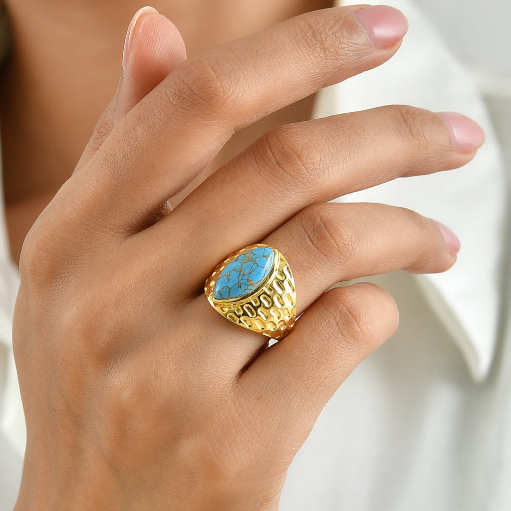 EverTrue Blue Turquoise Solitaire Ring Pure Yellow Brass  3.916  Ct._8686640_1