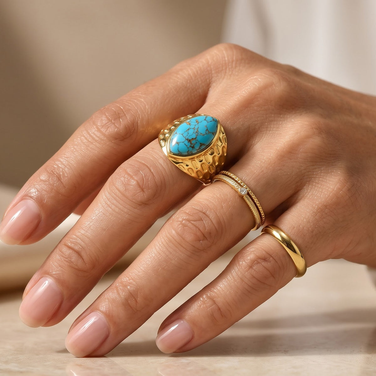 EverTrue - Blue Turquoise Solitaire Ring in Yellow Gold Tone 3.90 Ct. V32575454 3