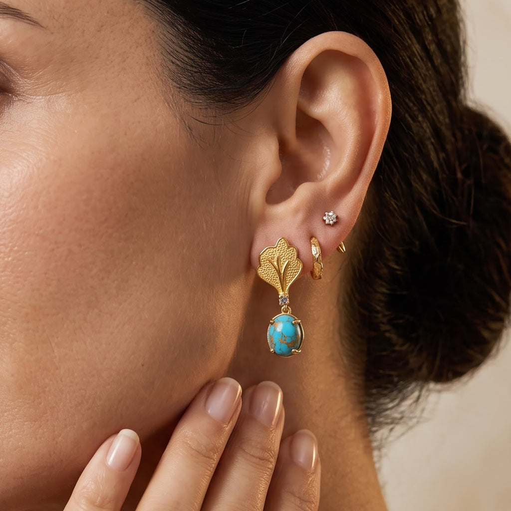 EverTrue Blue Turquoise, Iolite Fancy Earring Pure Yellow Brass  5.328  Ct._8686823_2