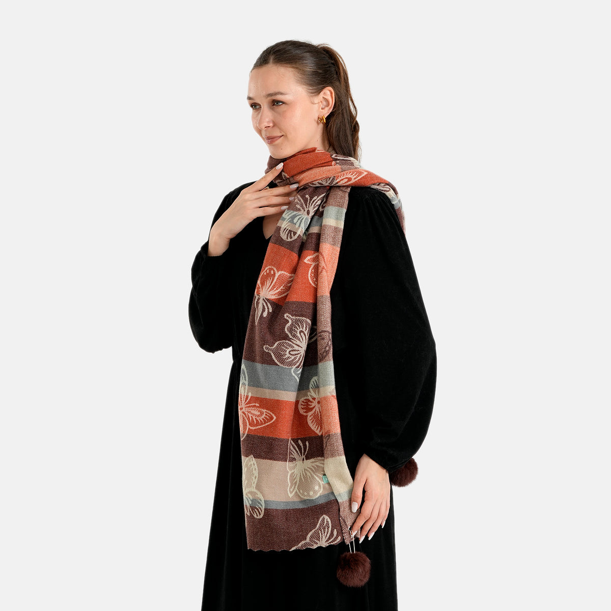 La Marey Signature Printed Scarf (Size - One Size) - Brownish Red 8686861 4