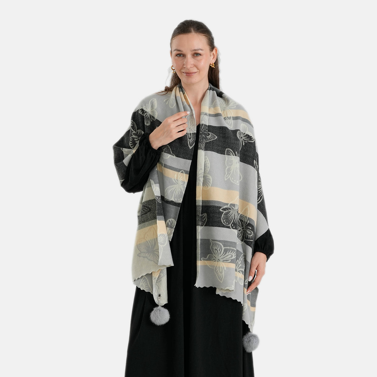 La Marey Signature Printed Scarf (Size - One Size) - Black Grey 8686960 0