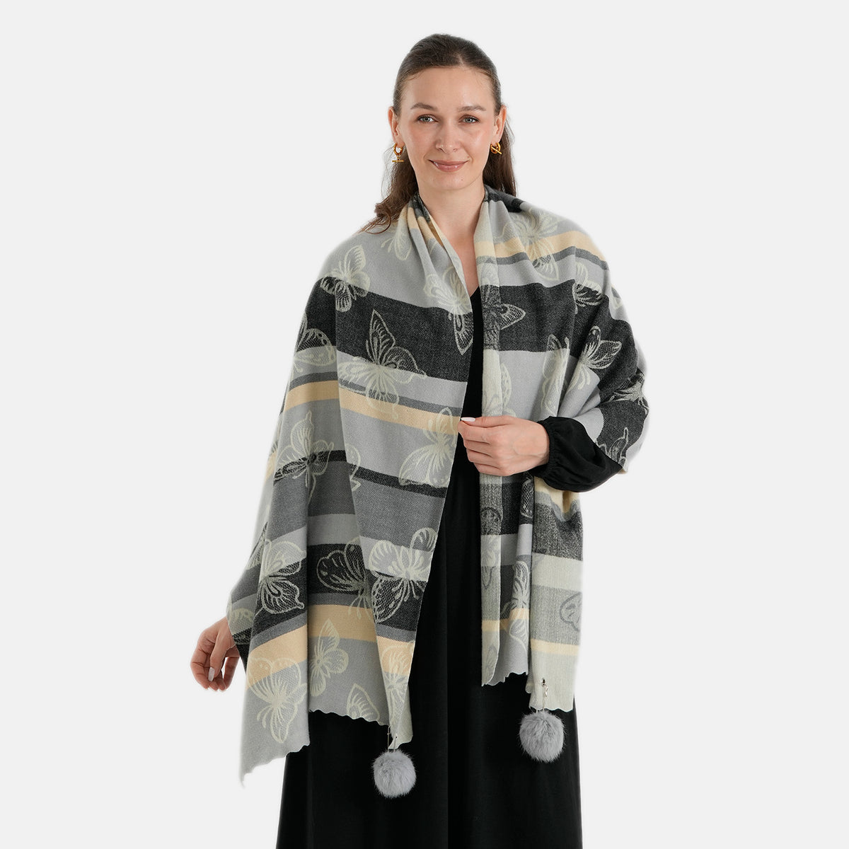 La Marey Signature Printed Scarf (Size - One Size) - Black Grey 8686960 1