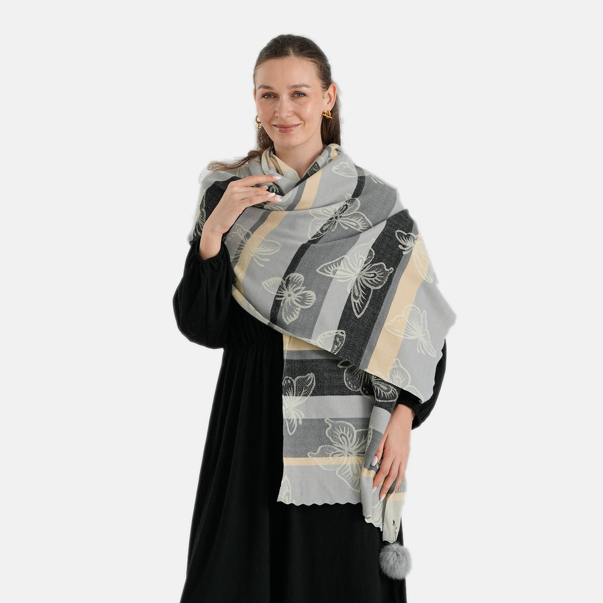 La Marey Signature Printed Scarf (Size - One Size) - Black Grey 8686960 3