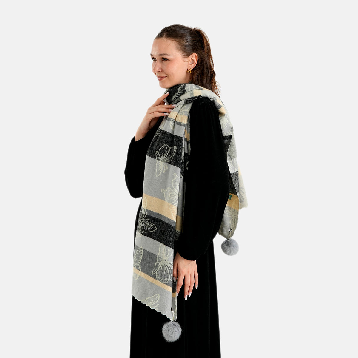 La Marey Signature Printed Scarf (Size - One Size) - Black Grey 8686960 4