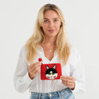 Designer Wool Cat Motif Compact Zipped Wallet - Red_8687774_1