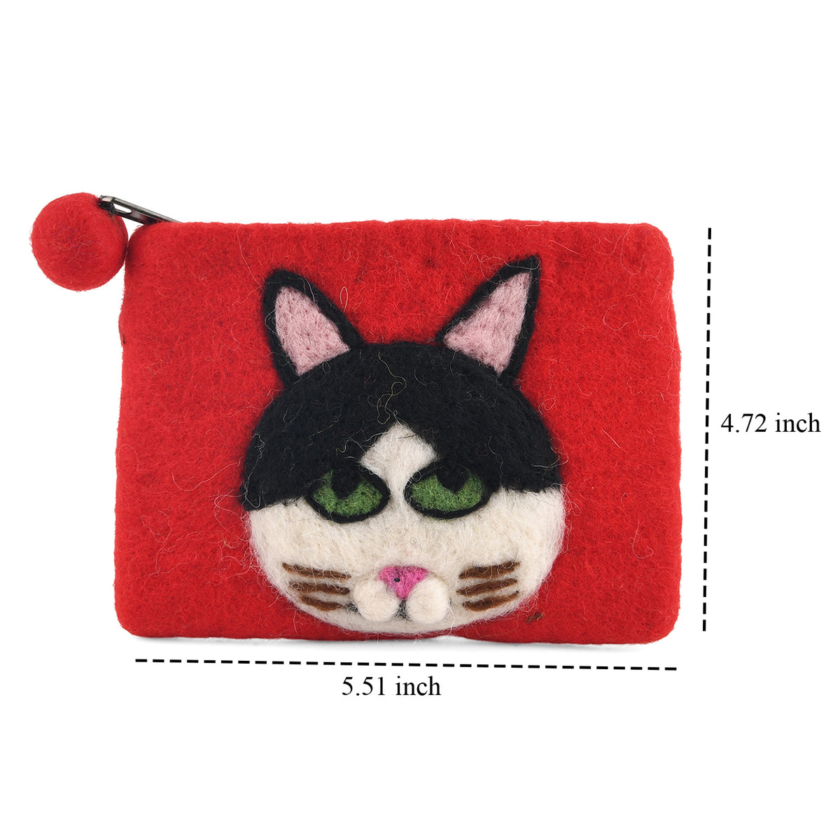 Designer Wool Cat Motif Compact Zipped Wallet - Red 8687774 7