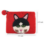Designer Wool Cat Motif Compact Zipped Wallet - Red_8687774_6