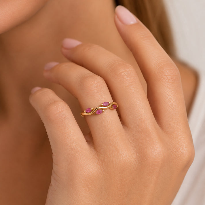 D'Joy - Garden Collection African Ruby Leaf Ring in 18K Vermiel Yellow Gold Plated Sterling Silver 8688087 2