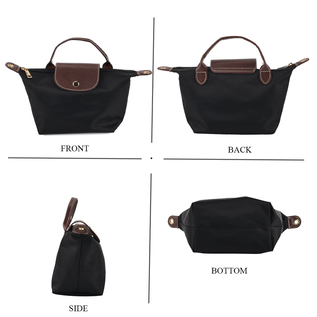 Set of 2 Ladies Lightweight Crossbody Shoulder Bag with Leather Trim - Black_8688129_3