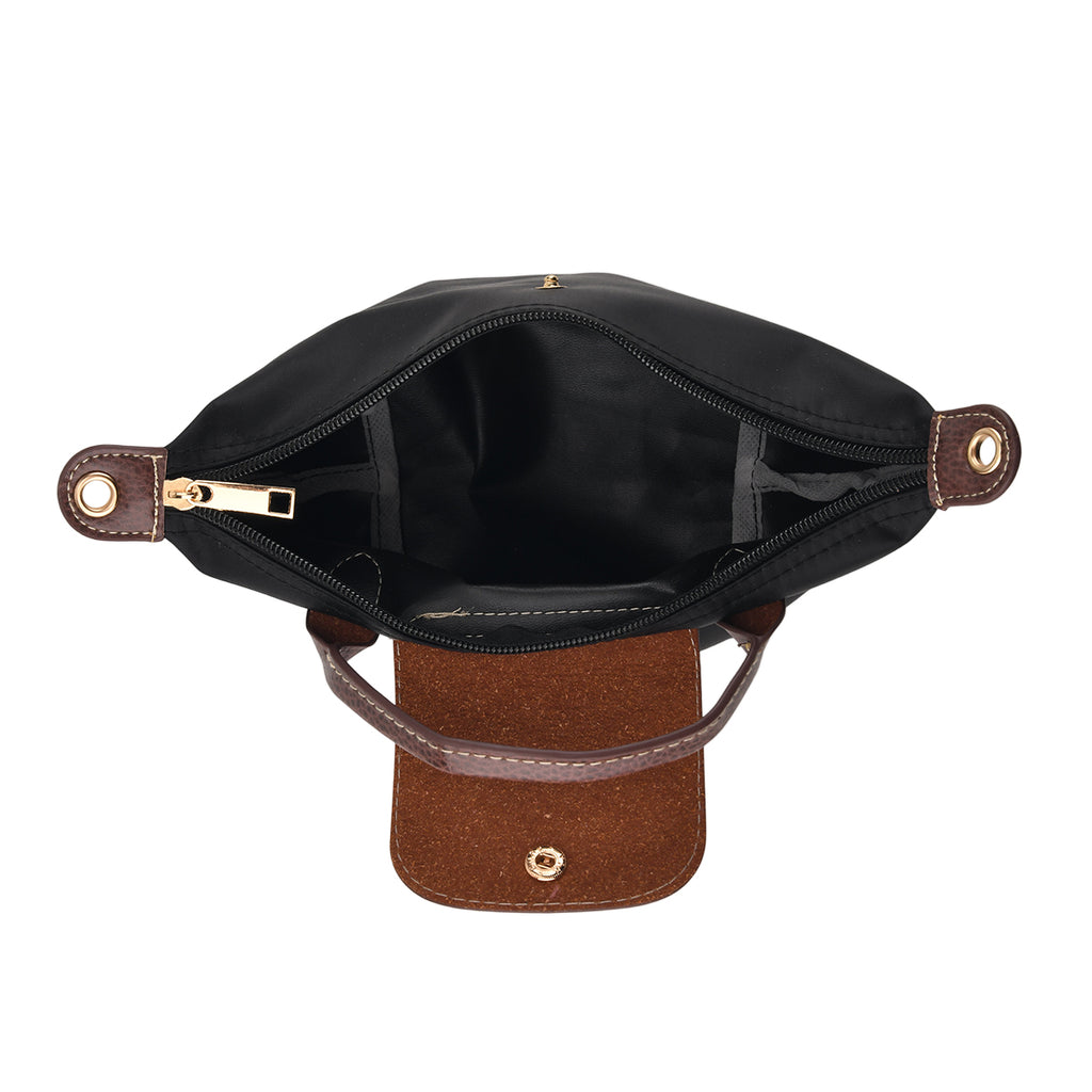Set of 2 Ladies Lightweight Crossbody Shoulder Bag with Leather Trim - Black_8688129_4