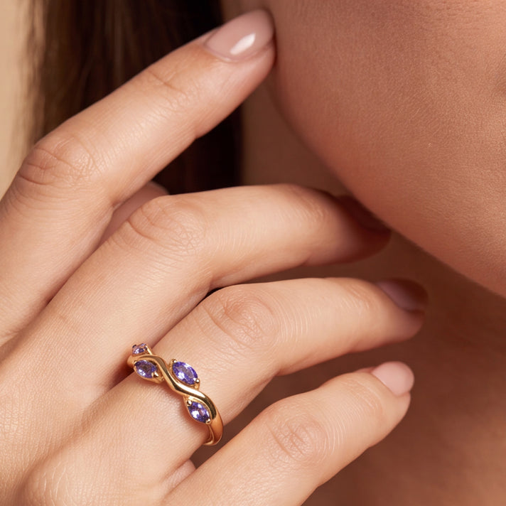 D'Joy - Garden Collection Tanzanite Leaf Ring in 18K Vermeil Yellow Gold Plated Sterling Silver 8688136 2