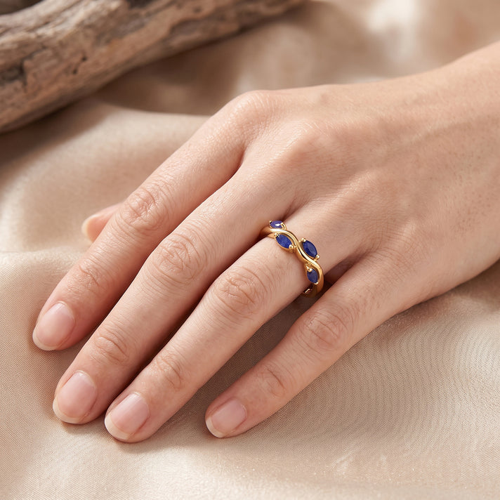 D'Joy - Garden Collection Blue Sapphire Leaf Ring in 18K Vermeil Yellow Gold Plated Sterling Silver 8688151 2