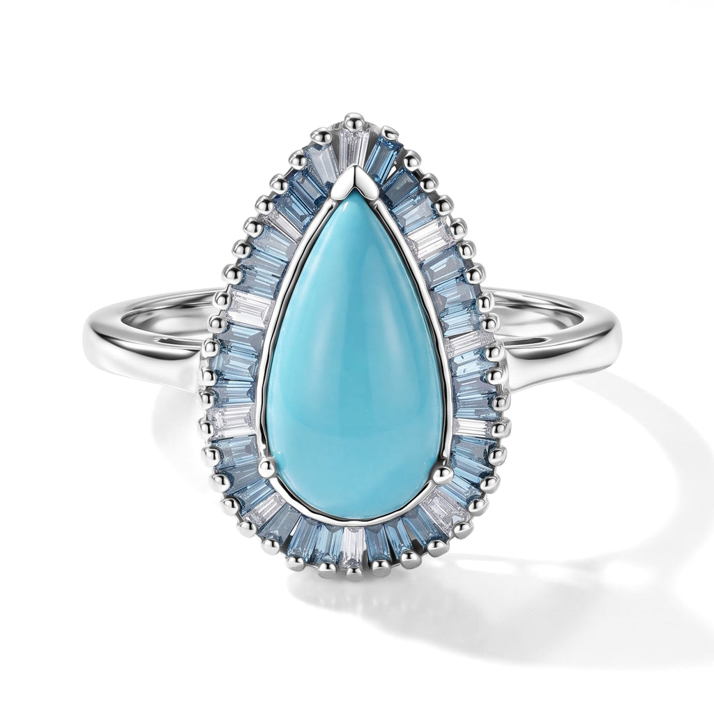 Luxuriant Blue Turquoise, Lab Grown Blue Diamond, Lab Grown Diamond Halo Ring in Rhodium OverlaySterling Silver  2.993  Ct._8688226
