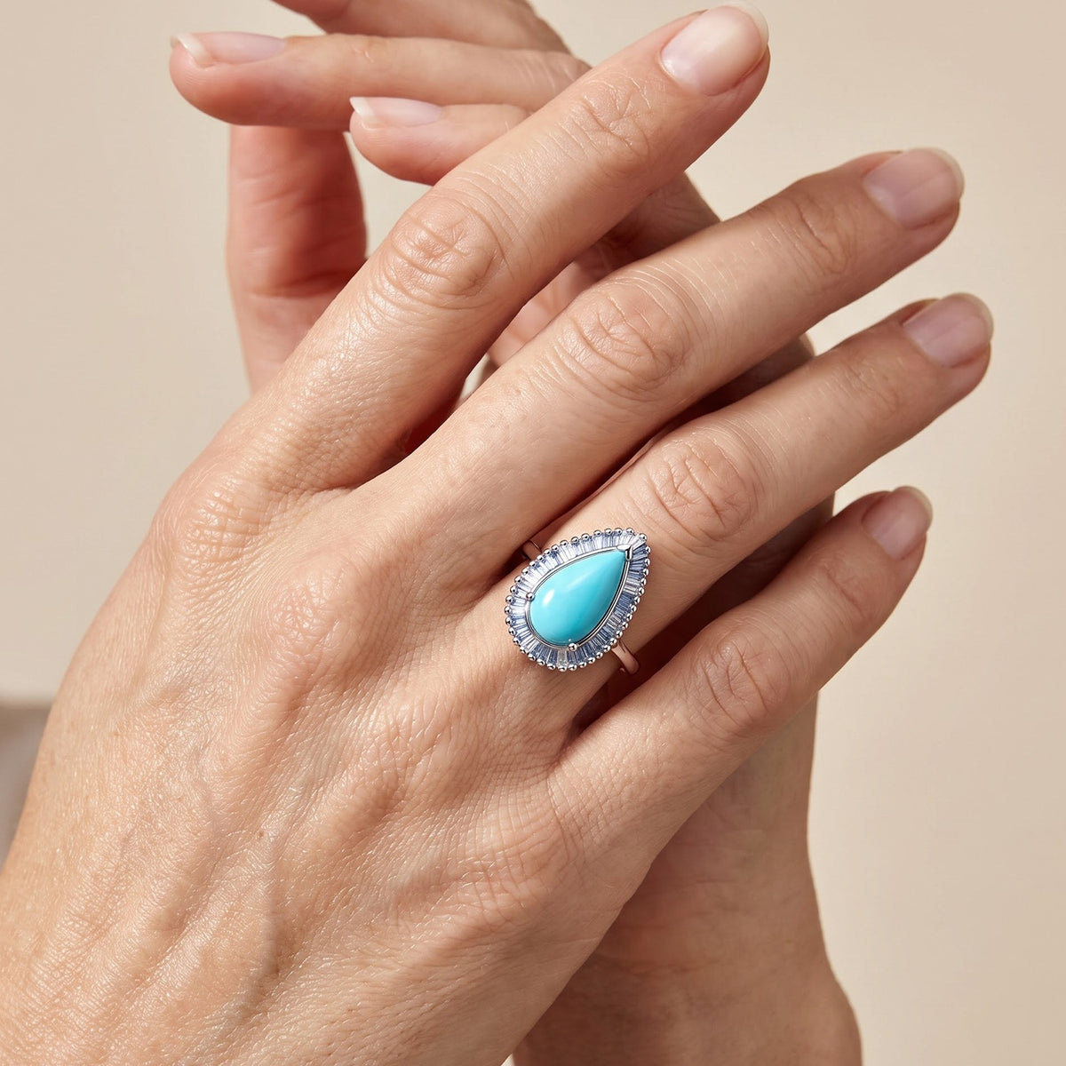 Luxuriant Blue Turquoise, Lab Grown Blue Diamond, Lab Grown Diamond Halo Ring in Rhodium OverlaySterling Silver  2.993  Ct. 8688226 1