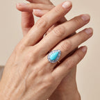Luxuriant Blue Turquoise, Lab Grown Blue Diamond, Lab Grown Diamond Halo Ring in Rhodium OverlaySterling Silver  2.993  Ct._8688226_1