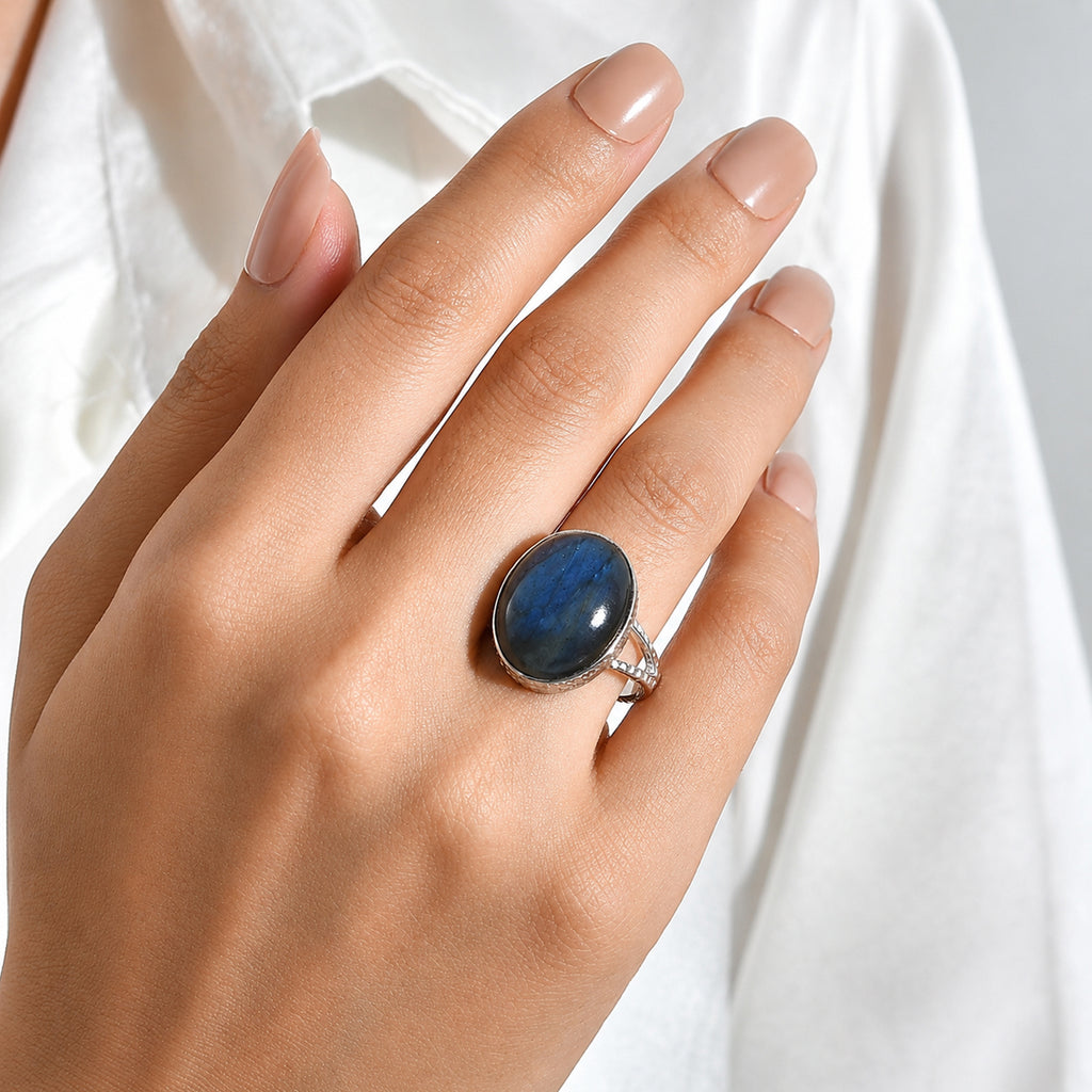 D'Joy - Labradorite Solitaire Ring in Platinum Overlay Sterling Silver  17.80 Ct._8688252_1